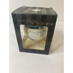 Christopher Radko Celebrations Blue Green Brother Christmas Ornament Blown Glass